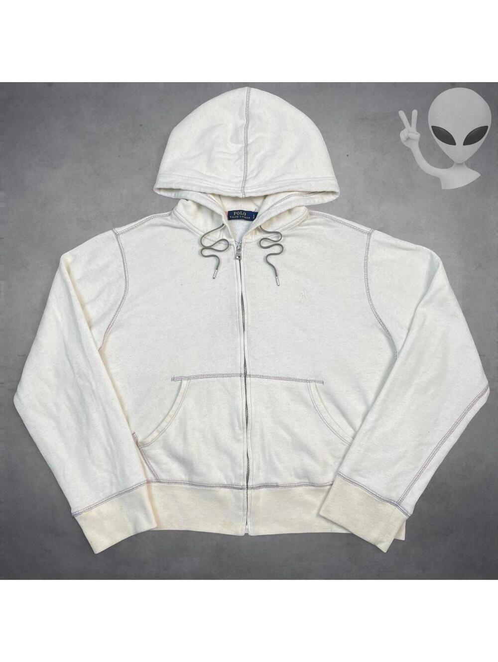 Polo Ralph Lauren Womens Cream White Zip Up Hoodie Exposed Contrast Stitch S